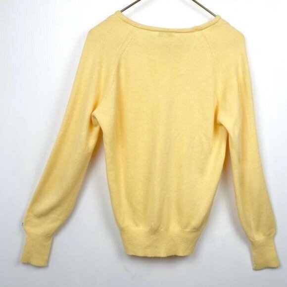 Christian Dior made in USA 100% Orlon acrylic V-neck sweater Butter yeliow M - Picture 6 of 9